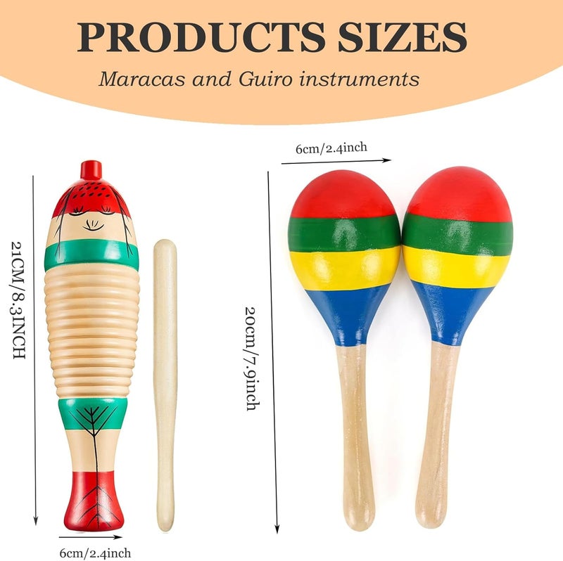 MOONBACK Guiro Instrument, Wooden Maracas For Adults, Wooden Egg Shakers, 6IN Musical Steel Triangle, Latin Percussion Colorful Wooden Musical Instruments for Adults, Parties, Festivals - Image 2
